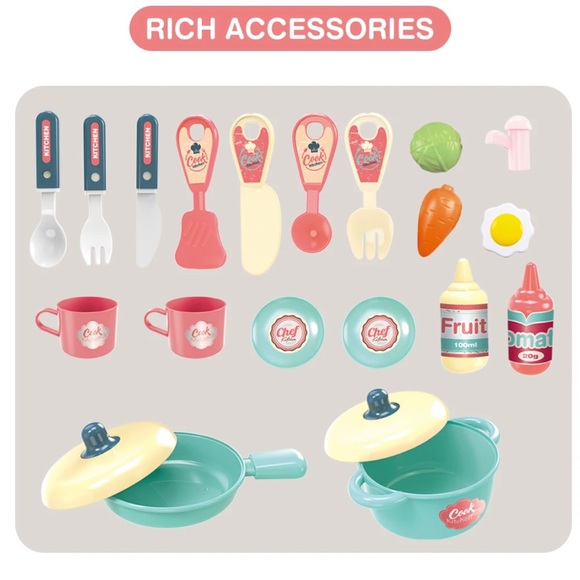 New Pretend Kitchen Play Set 3-in-1 Suitcase with Toy Pots Pans Dishes For 3+ - Picture 5 of 14